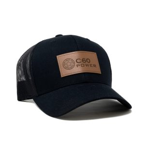 black trucker hat with C60 Power patch"